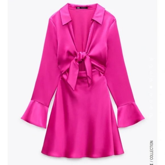 ZARA Satin Effect Mini Dress Fuchsia - Picture 6 of 12
